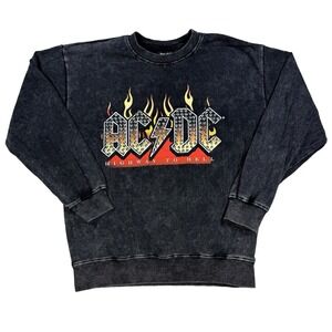 AC/DC Sweatshirt Studded Flame Logo Highway to Hell Pullover Rock Grunge Large